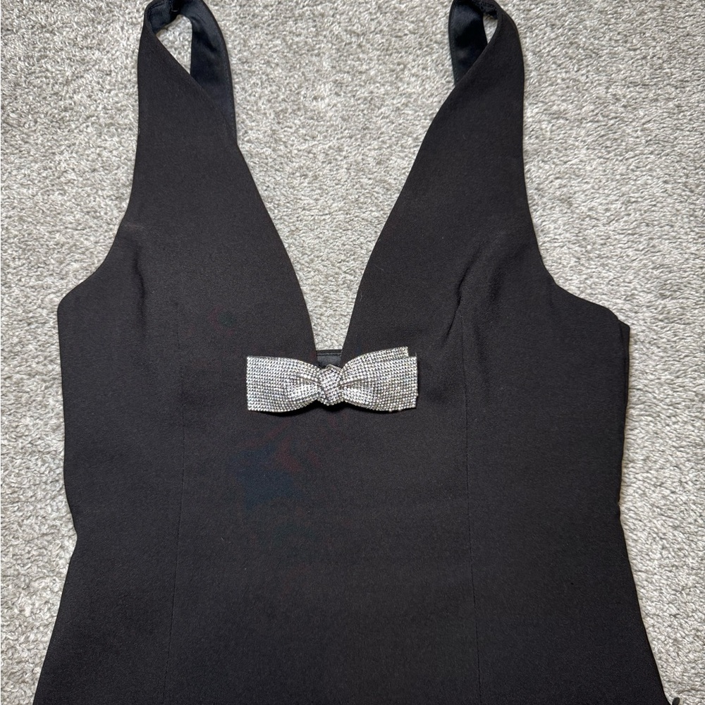 Zara Black Blouse with Silver Bow Detail